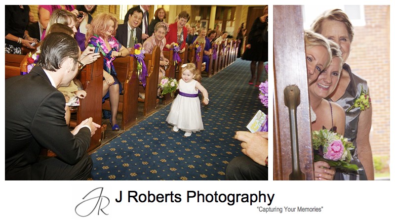 Flower girl running down the aisle - wedding photography sydney